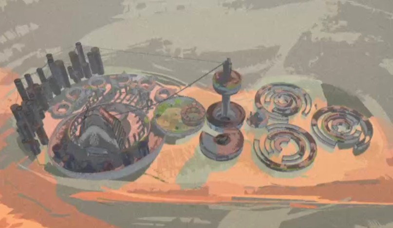 3D digital art of Olinka, a utopian city inspired by Dr. Atl.